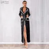 Wholesale-Adyce 2019 New Spring Women Evening Party Coats Black Sequined Long Sleeve Double Breasted Deep V Club Coat Luxury Trench Coats