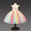 New Kids Girls Princess Dress Cartoon Unicorn Colorful Lace Tulle Tutu Party Dress Children Ball Gown Dresses W340