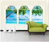 3D写真の壁紙カスタム3D壁の壁紙壁紙ヨーロッパスタイルのシンプルな3D背景の壁の青い空波ココナッツの木の海の壁のステッカー