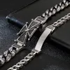 Vintage Cross Stainless Steel Men Biker Bracelet Punk Rock Black Stone Lobster Clasp Mens Curb Cunban Chain Bracelets Bangles