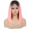 Ombre Indian Human Human Silky reta 1b/cinza 1b/rosa 13x4 renda frontal bob peruca 10-16inquilas curtas Bob Wigs