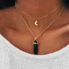 Moda Kamień Księżyc Choker Naszyjnik Moda Złoty Kolor Kryształowy Naszyjnik Wisiorek Dla Kobiet