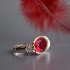 Mode-mooie grote ovale fushia kristal zirkoon zilver-2-tone vergulde sieraden charmante vinger ringen vrouw nieuwe sieraden