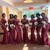 New Sexy Burgundy Mermaid Bridesmaid Dresses Weddings Off Shoulder Appliques Long Sleeves Backless Formal Maid of Honor Gowns Custom Made