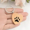 Bois coeur patte chat chien pieds impression porte-clés porte-clés porte-clés patte bijoux bijoux pour animaux de compagnie amoureux des chiens amoureux des chats cadeaux