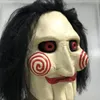 Movie Saw Massacre Masques de marionnettes Jigsaw avec des coiffures de perruque Latex effrayant Halloween Horreur effrayant Masque Unisexe Party Cosplay Proplay