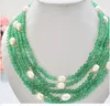 LIVRAISON GRATUITE + 5 rangées de jade vert rond de 6 mm 1 collier de perles d'eau douce blanches de riz