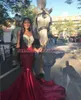 Seksi Bordo Spagetti Sapanlar Gelinlik Modelleri Mermaid Boncuk Aplike Robe De Soiree Parti Giymek Afrika Özel Durum Özel Abiye giyim