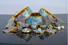 Sea Blue Heart Series Brincho de argola de 18k Brincos de esmalte dourado para j￳ias de designer de mulheres para casamento