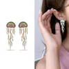 Fashion-Bröllop Smycken Kvinna Lång Tassel Örhängen Fullständig Diamond Marine Jellyfish Dangle Earings Kvinnor Silver Öronpinnar