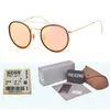 Wholesale-Round Style Sunglasses for Men women Alloy frame Mirrored glass lens double Bridge Retro Eyewear with box and cases