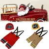 Vestito fatto a mano all'uncinetto Baby Fireman Outfit Puntelli per foto neonato Costume per bambino lavorato a maglia Vestito natalizio Regalo per baby shower