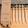 Bamboe tandenborstelhotel Houten pakket van 5 platte handvat met kraftbox reizen wegwerp voor volwassene