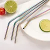 Metal Reusable Stainless Steel Straws Straight Bent Drinking Straw With Cleaning Brush Set Party Bar accessory JK2006XB