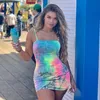 Fluorescencja damska sukienka bez rękawów lub krótkich sukienek z krótkim rękawem mini bodycon sukienki spaghetti pasek sukienka kolorowe halki