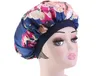 Cap Silk Mulheres Long Hair Care Floral Satin Bonnet impressão Night Cap Hat sono cabeça envoltório elástico macio da flor de seda do cabelo Bonnet Headwrap