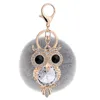 Kristal Rhinestone Owl Anahtarlık Tavşan Kürk Kabarık Pompon Anahtarlık Çanta Charm Anahtarlık Yapay Kürk Pompon Topu Anahtarlık