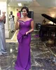 Cheap 2020 New Arabic Purple Mermaid Bridesmaid Dresses Off Shoulder Satin Backless Puplum Wedding Guest Dress Formal Maid of Honor Gowns