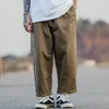 Loose-fit Belt Cropped Pants Men Casual Loose Straight Basic Canvas Trousers Mens Wide-leg Ankle-Length Cargo Pants