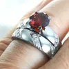 R297 piedra roja R298 Tamaño 5-10 anillo de compromiso de boda de acero inoxidable para mujer