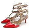 hot women high heels sandals thin heels pointed toe rivet sandals gold/silver women wedding shoes party shoes 35-43