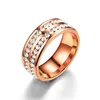 Roestvrij staal twee rijen diamanten ring rose goud band ringen bruiloft heren dames mode sieraden wil en sandy