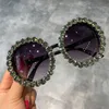 Óculos de sol redondos cheios de strass Óculos de sol para festa feminina Óculos de diamante com brilho 7 cores UV400 Atacado