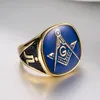 Nowy pierścionek masoński złoty kolor stalowy stal nierdzewna duże pierścienie dla mężczyzn Blue Enamel Gift for Brother Friend8888311