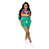 Frühling Sommer Patchwork Farbe Trainingsanzug Frauen Lange Sleeve Zipper Rollkragen Hoodies Shorts Hosen 2 teile/satz Outfit Casual Schweiß Su7635854