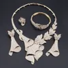 African Jewelry Sets for Women Leaves Shaped Necklace Bangle Earrings Ring Luxurious Dubai Gold Jewellery Set