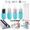 Foldable Silicone Straw Reusable Straws BPA-Free with Capsule Case Drinking Straws with Cleaning Brush Protable for Travel Hiking HHA809