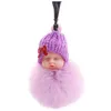 Nouveau mignon dormir bébé poupée porte-clés pour femmes sac jouet porte-clés moelleux Pom pom fausse fourrure en peluche porte-clés