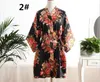 Satin Wedding Bride Bridesmaid Robe Floral Bathrobe Flower Print Kimono Robe Dressing Night Gown for Women M44467240704829981