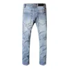 Moda-Bal Yırtık Skinny Mens Jeans Vintage Delikler Uzun Orta Bel Erkek Kalem Pantolon Moda Açık Mavi Erkek Pantolon