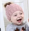 Mode-5 färg mode barn barn mohair stickad mössa med pompom baby flicka pojke vinter utomhus mjuka hattar virka varma mössor