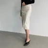 スカートhzirip女性2021秋の春のハイウエストオフィスレディース鉛筆ソリッドセクシーな正式なPUレザーエレガントなロングスカート
