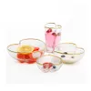 Bols en verre en forme de cœur tasses avec rebord doré gobelet en verre texturé marteau japonais de qualité supérieure pour dessert salade de fruits corail ultra clair