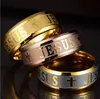 Guld rostfritt stål Jesus korsa tron ​​anglikans kristen bön ring brev bibel för kvinnor män