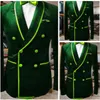 Jeden kawałek Green Mens Designer Kurtka Szal Lapel Double Breasted Groom Formalne Wear Prom Tuxedos Best Man Blazer Garnitur