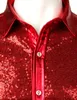 Vermelho Metálico Lantejoulas Glitter Camisa Men 2019 New Disco Festa Do Disco Bruxas Traje Chemise Homme Stage Performance Camisa Male Camisa