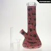 Saml 10 Inch Tall Beaker Bong Hookahs With Stars and Stripes Pattern Diffusion Percolate Water Pipe 7mm Thick US National Flags PG5079