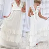 Vit första nattvardsgångstävlingsklänning Chiffon golvlängd Flower Girls Dress Ace Bodice Flower Girls Dress Junior Bridesmaid Weddin277C