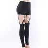 High Street Mulheres Hole Calças Casuais Skinny Leggings Retalhos Calças Pretas Escavadas Para Fora Punk Leggings Com Pu De Couro Sharps