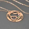 Персонализированное имя ожерелье с рождаемостью, круглые пользовательские семейные ожерелье двойное сердце в клейке, подарок для женщин T190702