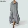 Fashion- Dress Plus Size Dresses Turtleneck Maxi Dress 2019 Autumn Long Sleeve Vestidos Solid Irregular Hem Buttons Dresses