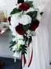 Rose Purple White Bride Flower Bouquet 2021 Bröllopstillbehör Kristaller Konstgjorda brudtärna brudhand håller Brosch Flowers236G