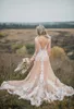 Plażowe nowe sukienki ogrodowe koronkowe z długim rękawem Suknie ślubne Boho Tiul Tiul A Line Wedding Dress Robe de Mariee