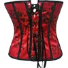 Kobiety Plus Rozmiar S-7XL Kwiatowy Lace-Up Overbus Corset Bielizna i Panty Zestaw Moda Plastikowa Bond Body Shaper Bustier Dancing Top Red Black