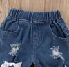 Fashion Toddler Kids Baby Boy Girls Bandage Denim Pants Ripped Hole Jeans Bottoms Long Pants Stylish Children Clothing