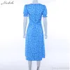 Французская романтика ретро платья женщин повседневная цветочная принт квадратный воротник платья оборками слоеный рукав MIDI платья леди 2020